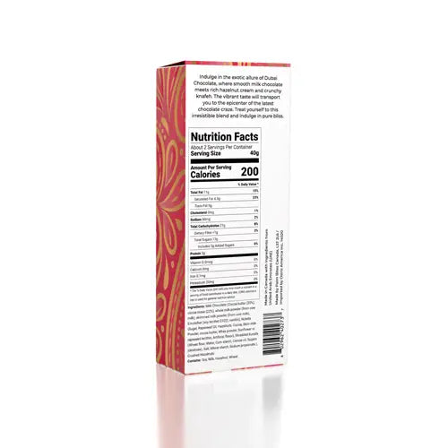 Hazelnut Cream Dubai Chocolate Bar with rich hazelnut flavor and creamy filling