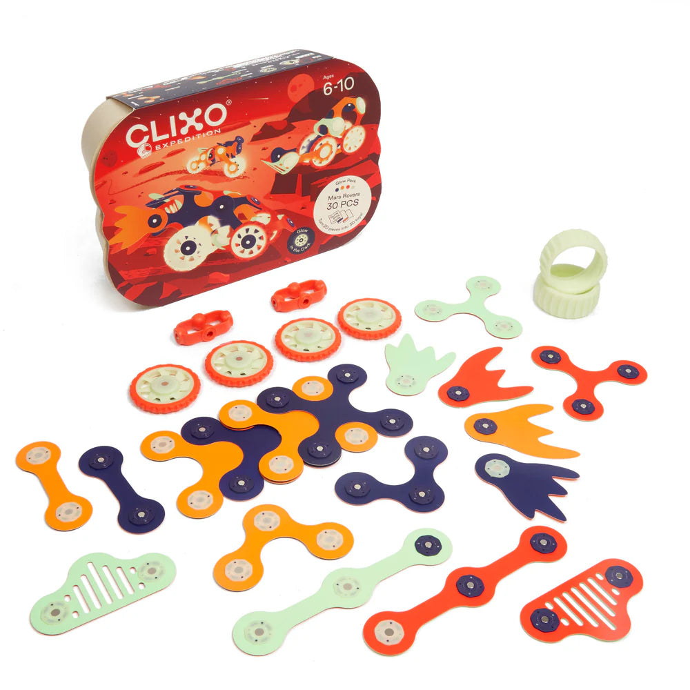 Clixo Mars Rover glow-in-dark magnetic building set with space exploration theme