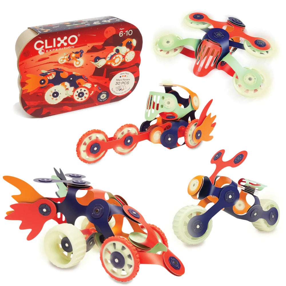 Clixo Mars Rover glow-in-dark magnetic building set with space exploration theme