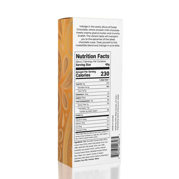 Peanut Butter Dubai Chocolate Bar with rich peanut butter flavor and filling