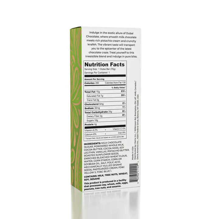 Pistachio Dubai Chocolate Bar with premium pistachio nuts and luxury chocolate