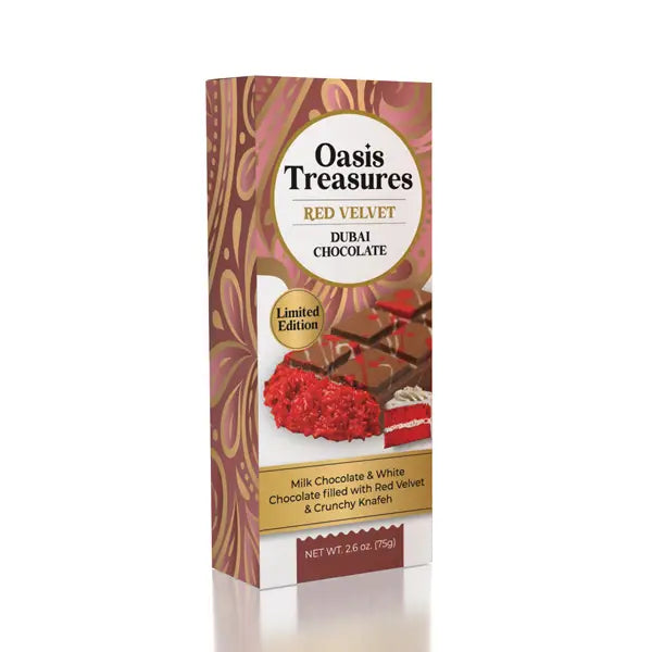 Red Velvet Dubai Chocolate Bar with luxurious red velvet flavor and premium filling