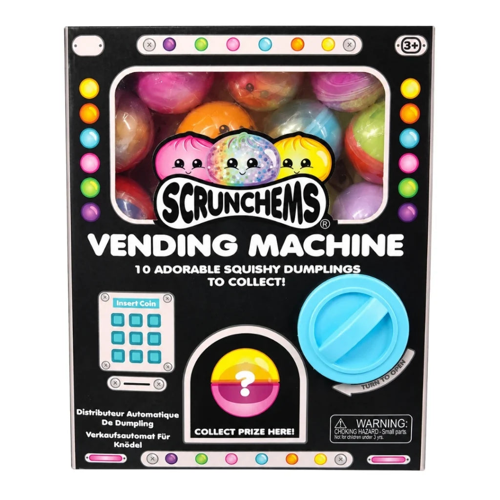 Scrunchems Squishy Vending Machine with 10 surprise capsules and assorted sensory squishy toys