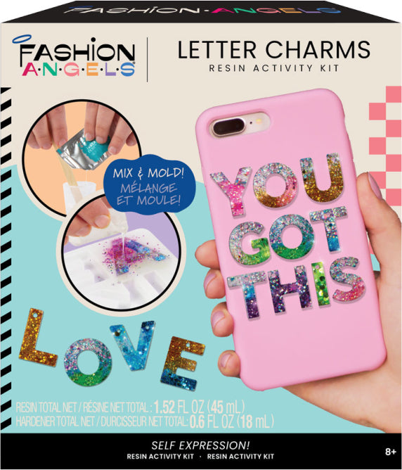 Resin Alpha Charms Accessory Design Set with colorful glitter and silicone molds for creating personalized jewelry