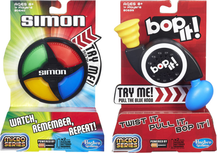 Simon Swipe and Bop It Micro electronic games assorted - compact handheld memory and reaction games
