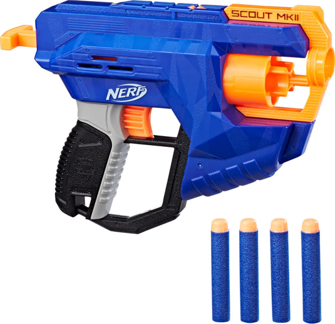 Nerf N-Strike Elite Scout MKII blaster with rotating 4-dart barrel and elite foam darts
