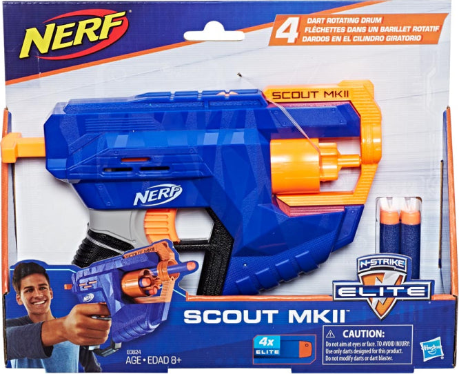 Nerf N-Strike Elite Scout MKII blaster with rotating 4-dart barrel and elite foam darts