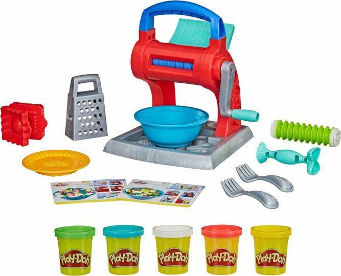 Play-Doh Noodle Party Playset by Hasbro with pasta machine, cutters, and 5 cans of modeling compound for ages 3+