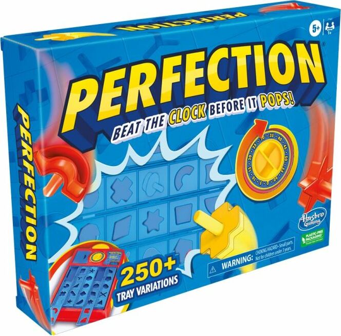Perfection Refresh fast-paced shape-sorting game for kids ages 5+ by Hasbro