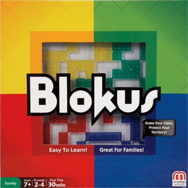 Blokus Refresh strategy board game by Mattel with colorful geometric pieces and game board for ages 7 and up
