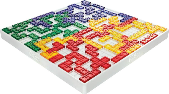 Blokus Refresh strategy board game by Mattel with colorful geometric pieces and game board for ages 7 and up