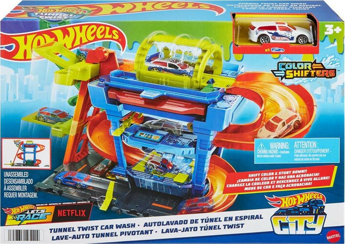 Hot Wheels City Car Wash playset with color-changing cars and washing action