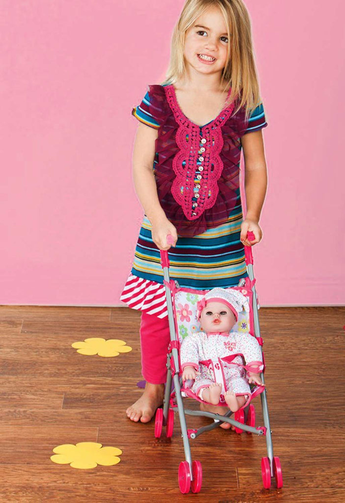 Adora small umbrella stroller for dolls with compact folding design and easy maneuverability