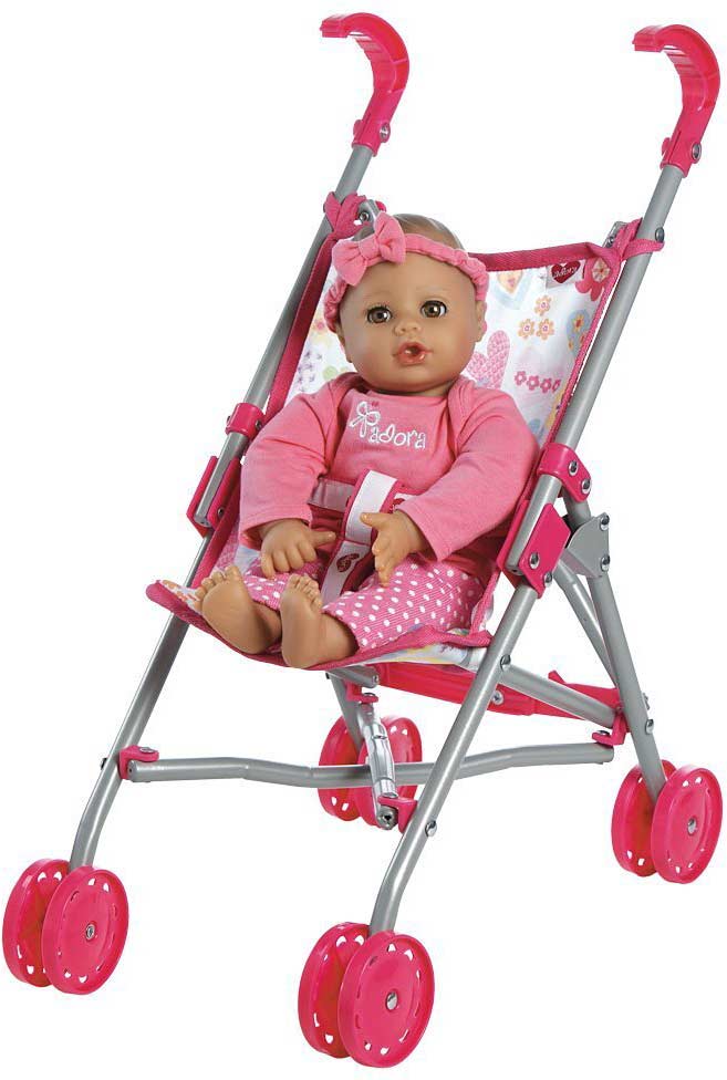Adora small umbrella stroller for dolls with compact folding design and easy maneuverability