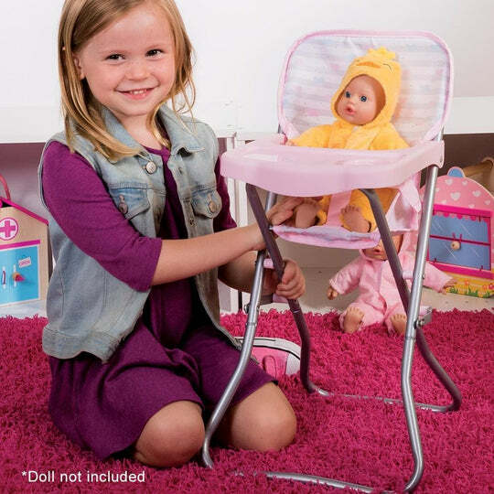 Adora pink doll high chair designed to fit 16-inch dolls with realistic feeding position