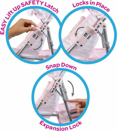 Pink Medium Shade Umbrella Stroller with sun protection fitting various doll sizes for realistic baby care play