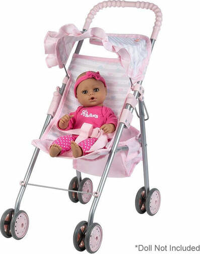 Pink Medium Shade Umbrella Stroller with sun protection fitting various doll sizes for realistic baby care play