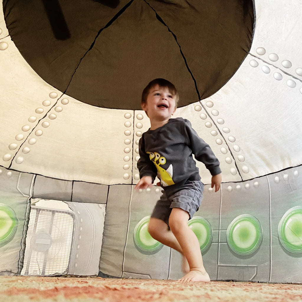 AirFort UFO inflatable fort that sets up in 30 seconds with any standard box fan for imaginative play