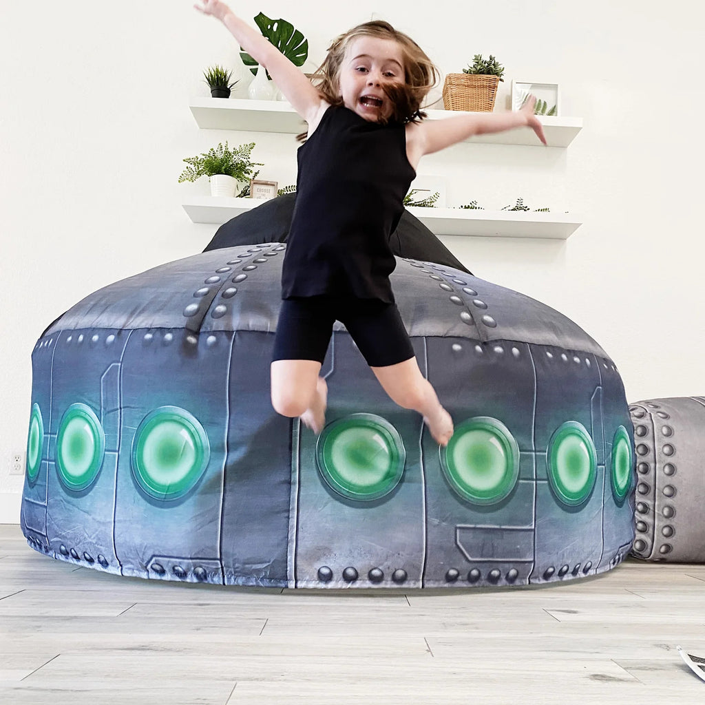 AirFort UFO inflatable fort that sets up in 30 seconds with any standard box fan for imaginative play