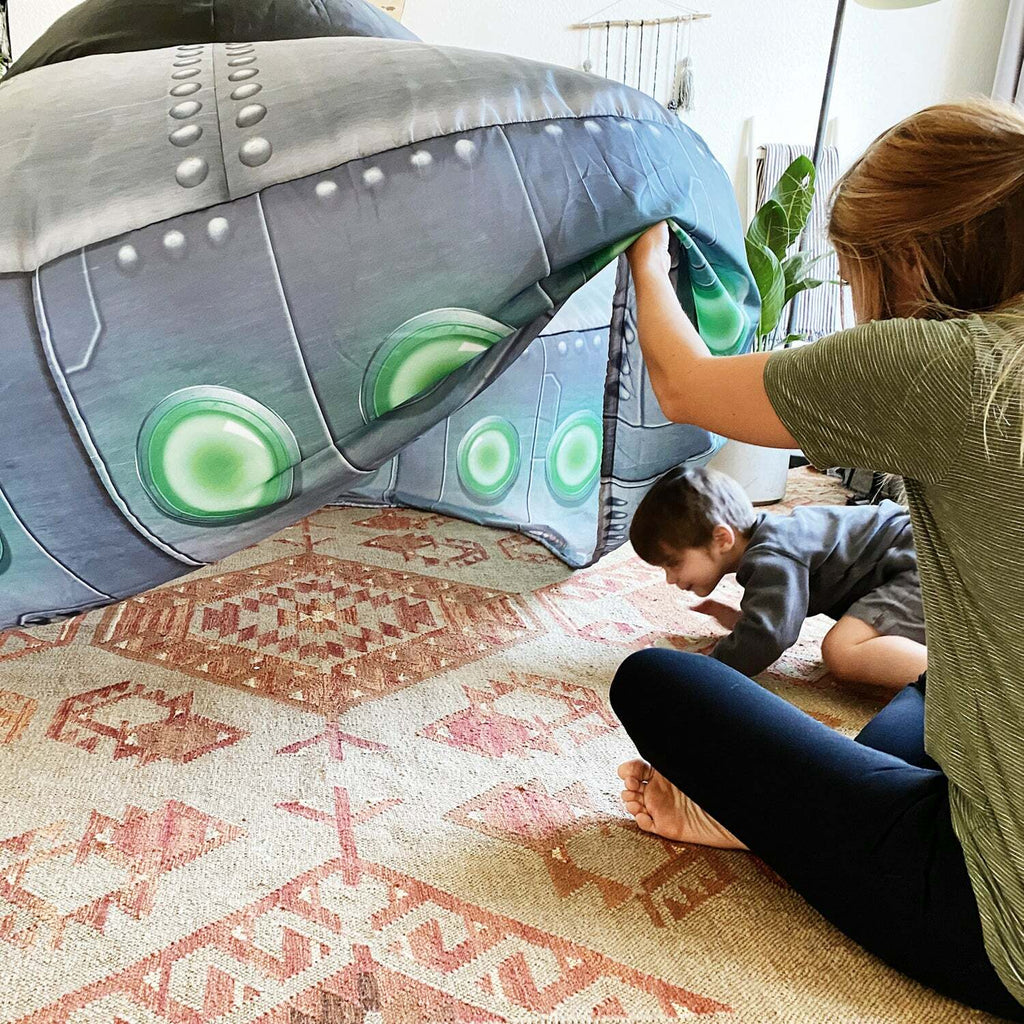 AirFort UFO inflatable fort that sets up in 30 seconds with any standard box fan for imaginative play