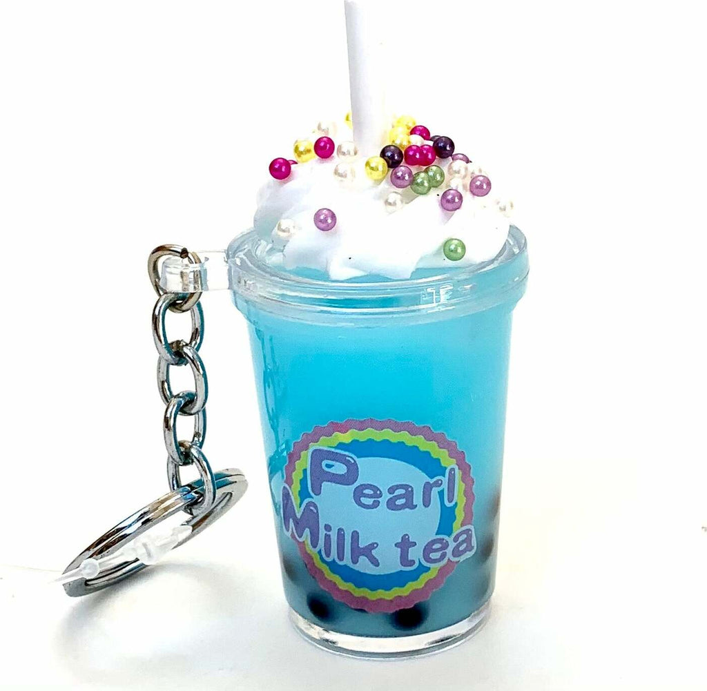 BC Mini Boba Milk Tea charm keyring with detailed bubble tea design, 2.5 inches tall collectible accessory
