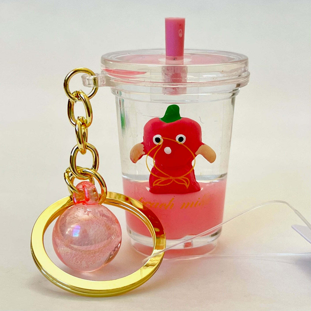 Cute fruit boba tea shaped floating key charm with keyring and clip for bags