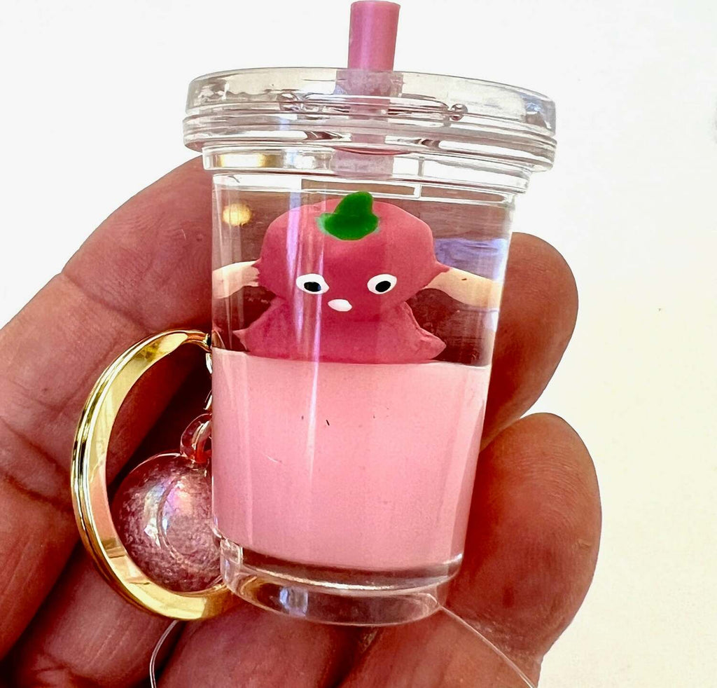 Cute fruit boba tea shaped floating key charm with keyring and clip for bags