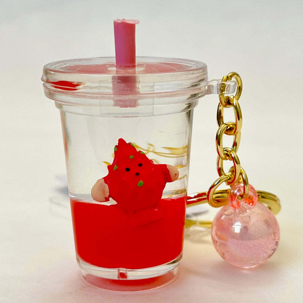 Cute fruit boba tea shaped floating key charm with keyring and clip for bags
