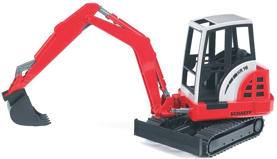 Schaeff HR16 Mini excavator - Bruder compact Schaeff excavator with working arm and detachable bucket for construction play