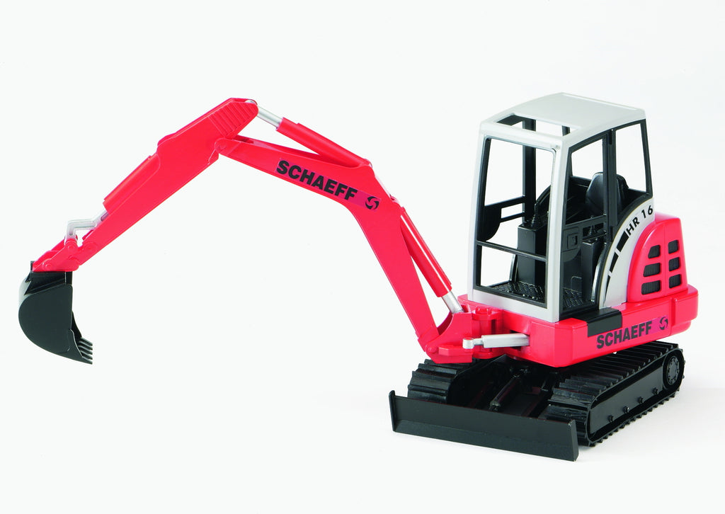 Schaeff HR16 Mini excavator - Bruder compact Schaeff excavator with working arm and detachable bucket for construction play