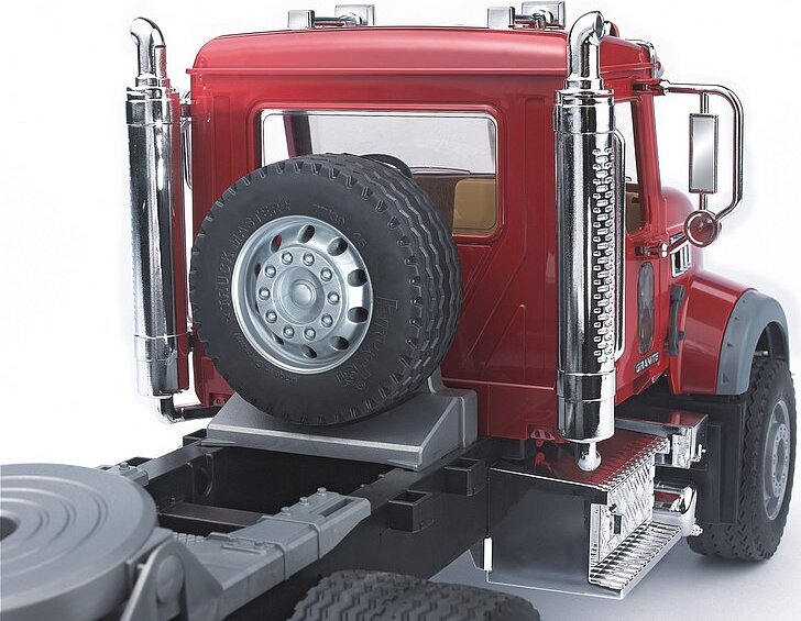 MACK Granite Flatbed Truck with JCB Loader backhoe - Bruder transport truck with JCB backhoe for equipment hauling play