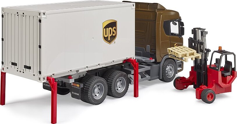 Scania Super 560R Ups Logistics Truck with Forklift - Bruder UPS delivery truck with working forklift for logistics play
