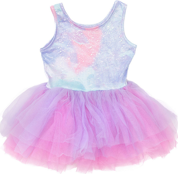 Multi-colored lilac ballet tutu dress with stretchy spandex top and soft tulle skirt for little ballerinas size 3-4