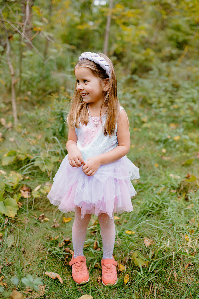 Multi-colored lilac ballet tutu dress with stretchy spandex top and soft tulle skirt for little ballerinas size 3-4