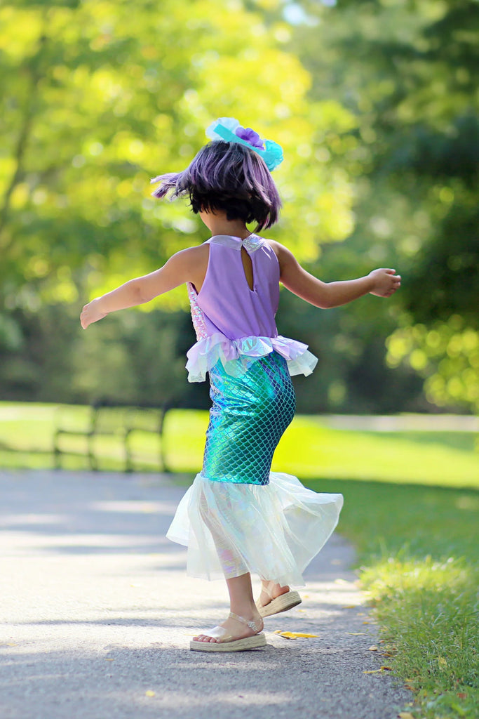 Misty Mermaid Dress Pink/Blue size 3-4 with shimmery mermaid tail design