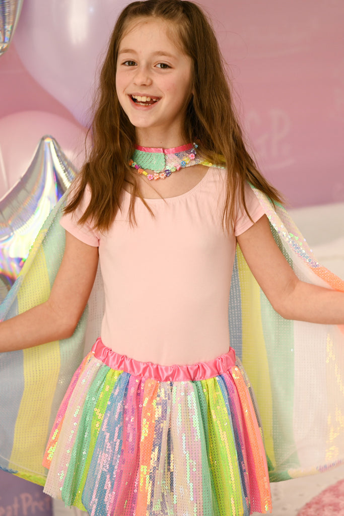 Stripy Sequins Skirt size 4-6 with colorful stripes and sparkly sequins