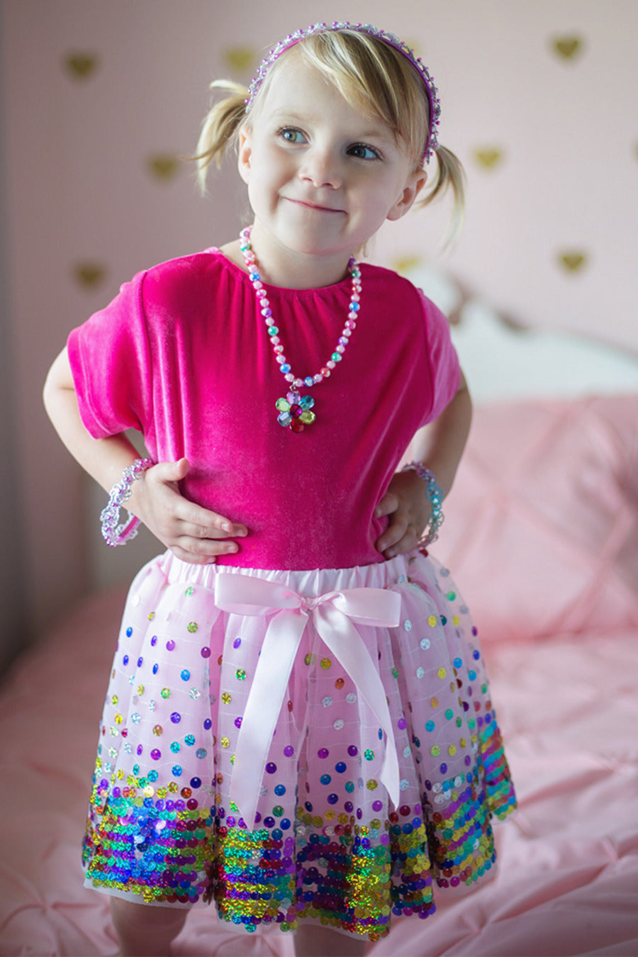 Pink Party Fun Sequin Skirt size 4/6 with colorful sequins for celebrations