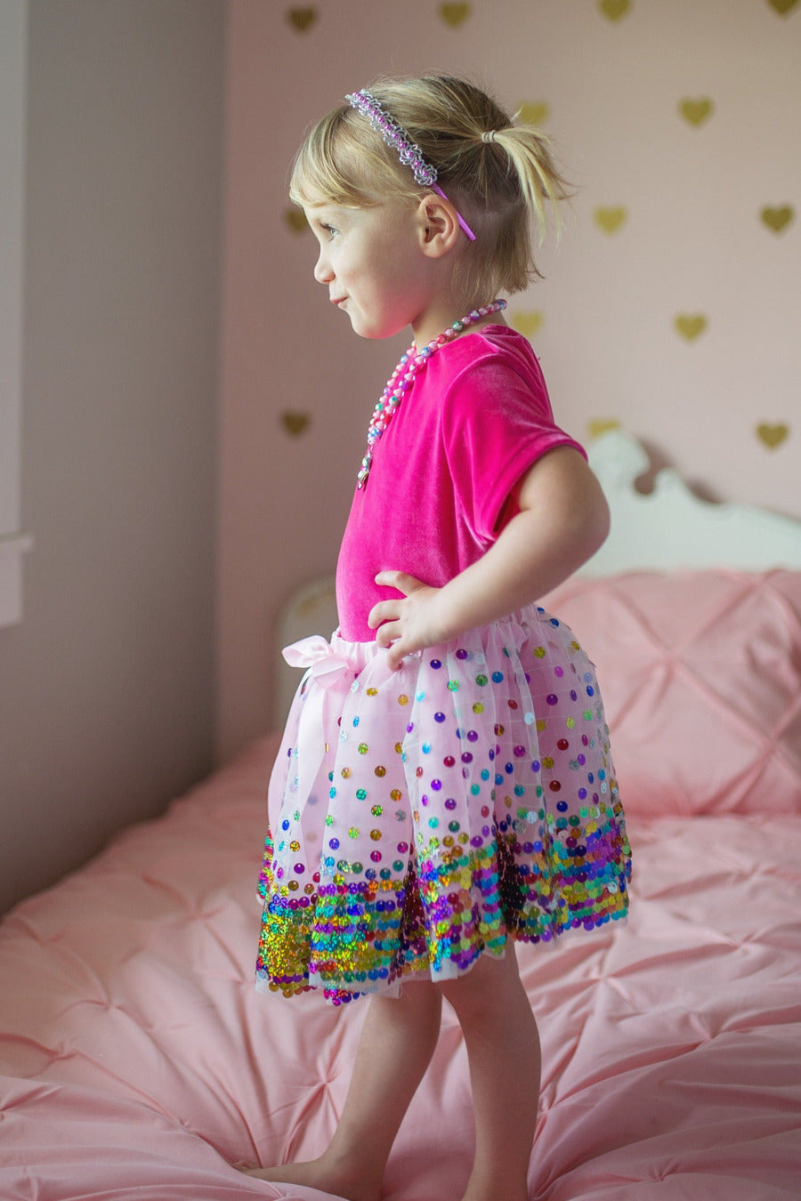 Pink Party Fun Sequin Skirt size 4/6 with colorful sequins for celebrations