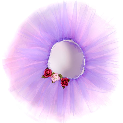 Rose Tutu in lilac purple with soft tulle layers, elastic waistband and decorative rosettes for dress-up