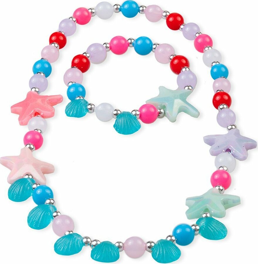 Fun In The Sun Necklace Bracelet Set with seashell beads for mermaid play