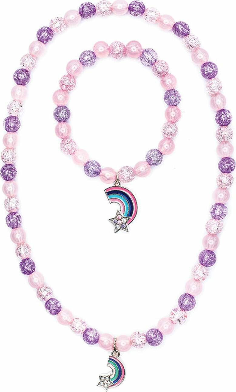 Purple Rainbow Necklace & Bracelet Set with purple and rainbow design elements