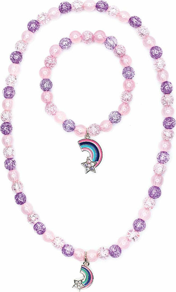 Purple Rainbow Necklace & Bracelet Set with purple and rainbow design elements