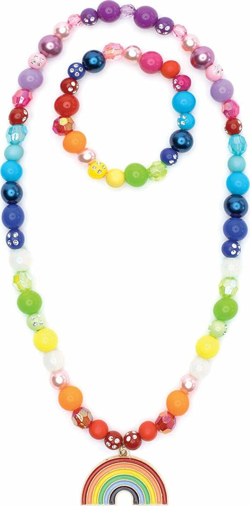 Double Rainbow Necklace & Bracelet Set with vibrant rainbow colors for dress-up