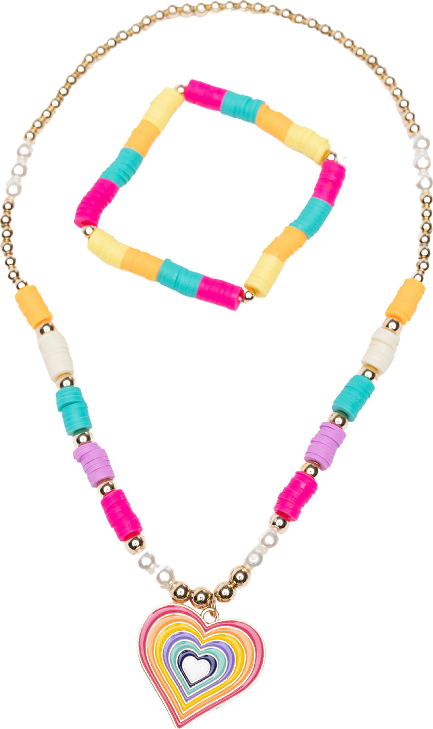 Rainbow Love Necklace Bracelet Set with rainbow colors and love theme design