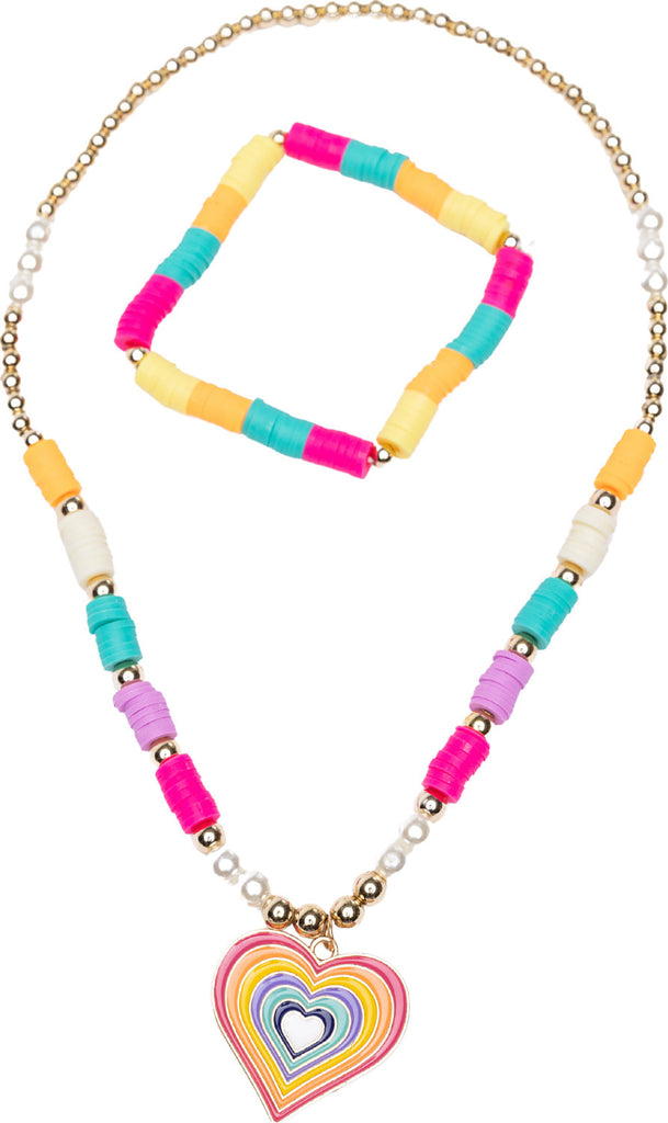 Rainbow Love Necklace Bracelet Set with rainbow colors and love theme design