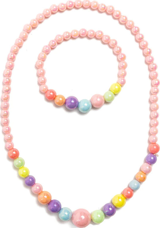 Pearly Pastel Necklace and Bracelet Set in soft pastel colors with pearl accents