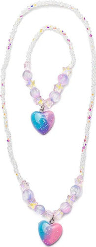 Galaxy Heart Necklace and Bracelet Set with cosmic swirl patterns and heart designs
