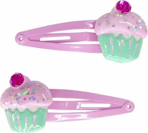 cupcake hair clips, glittery accessories, sweet styling, whimsical hair clips, great pretenders, kids accessories, gem accents, ages 3-8