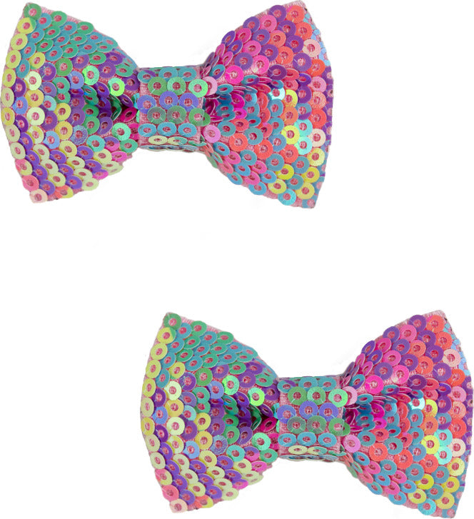 Rainbow Sequins Bows with colorful sparkly sequins for festive hair styling
