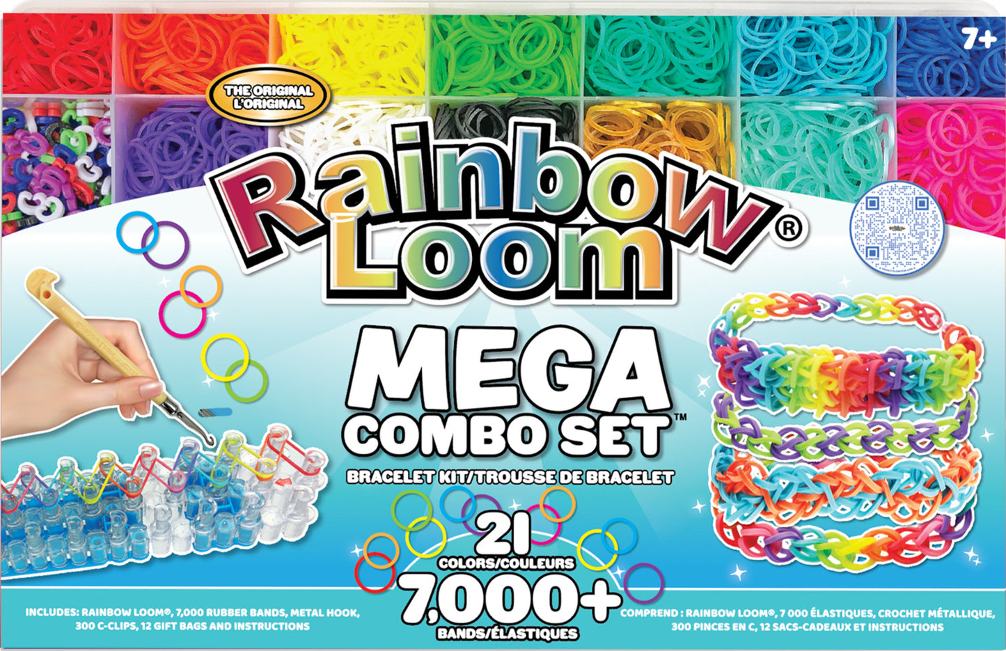 Rainbow Loom Mega Combo with loom board, colorful rubber bands, and hook tool for bracelet making